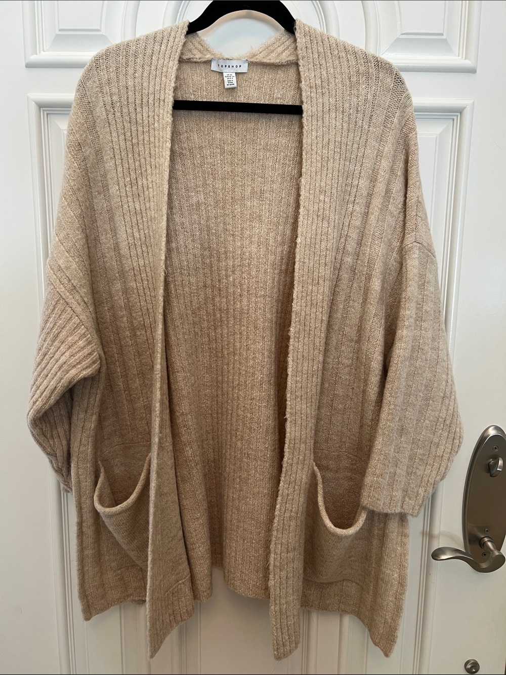 Cozy Open-Front Ribbed Cardigan Sweater - Beige